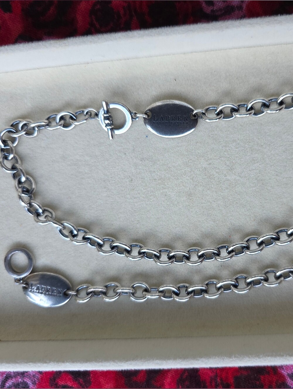 Lauren Ralph Lauren Silver Tone Toggle Choker Necklace & Bracelet Set